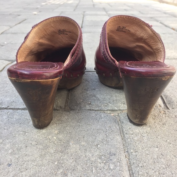 Frye Audra Button Heel Mule Clog Oxblood Red Wine - Picture 6 of 8